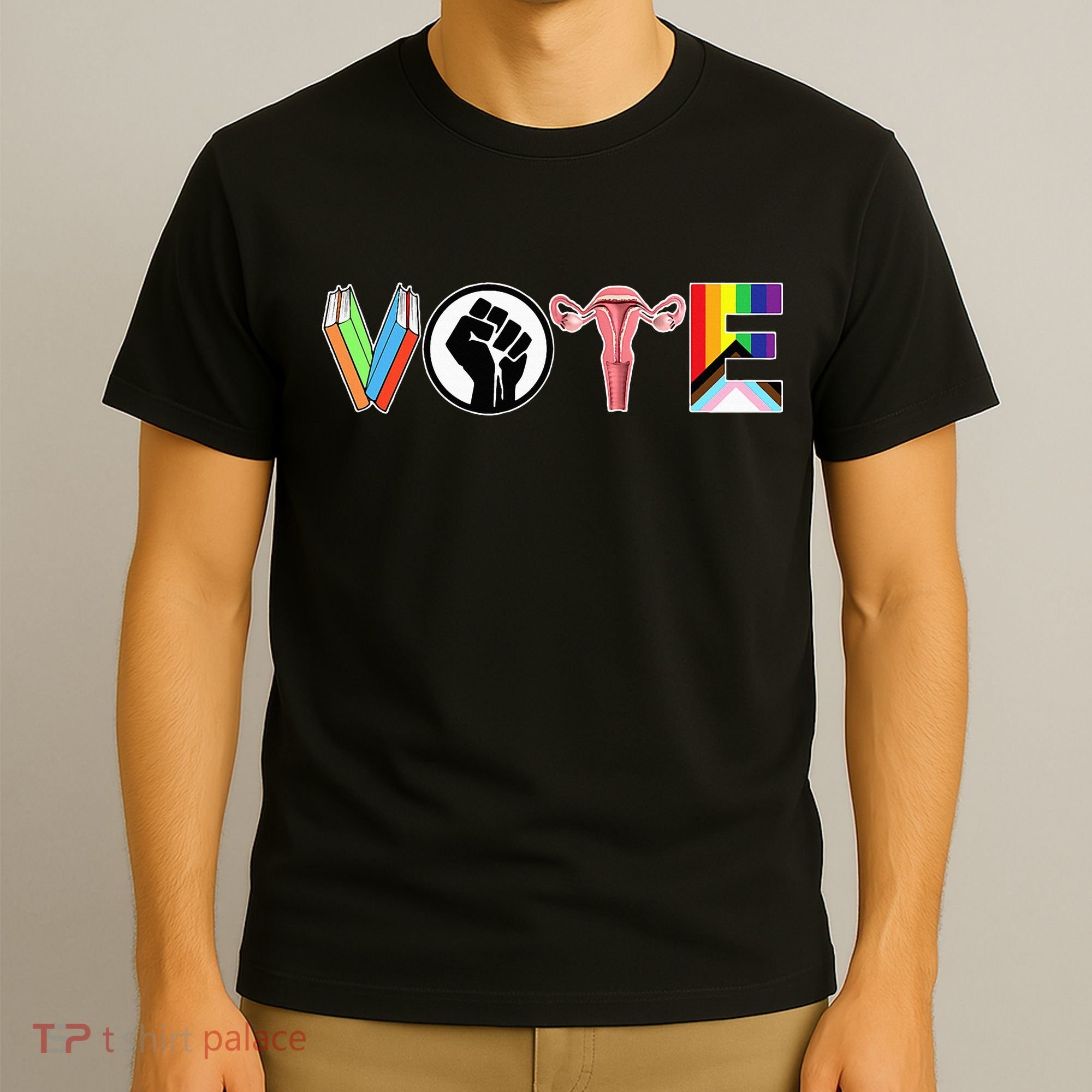 Vote Books Fist Ovaries Lgtbq T-Shirt