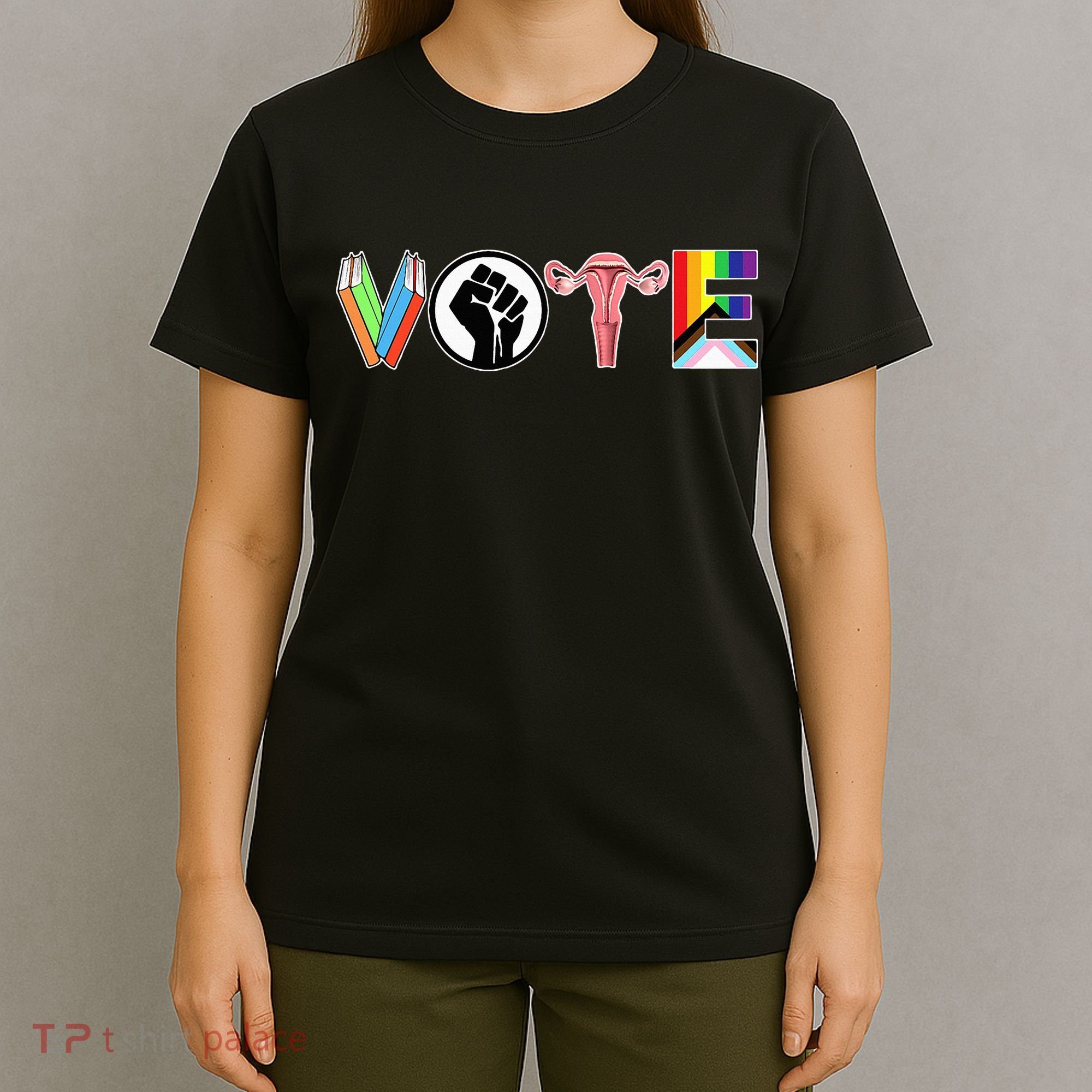 Vote Books Fist Ovaries Lgtbq T-Shirt