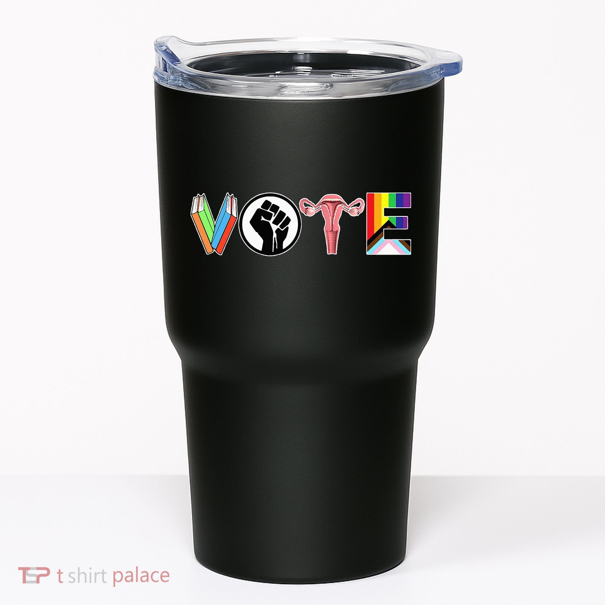 Vote Books Fist Ovaries Lgtbq Tumbler