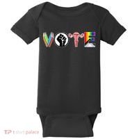 Vote Books Fist Ovaries Lgtbq Baby Bodysuit thumb 0