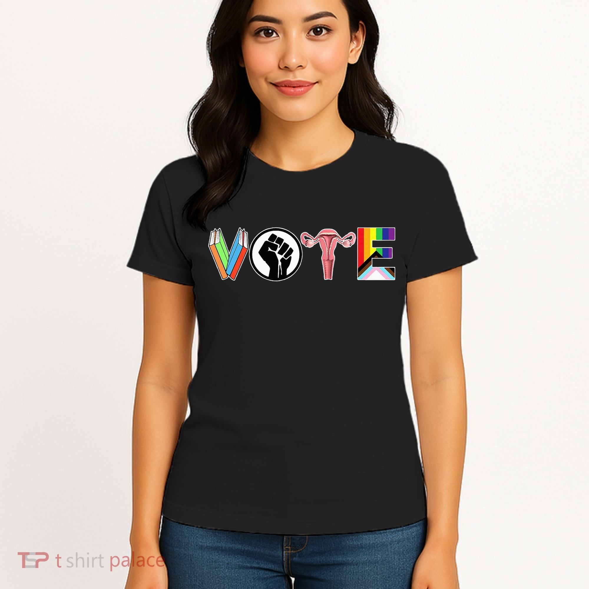Vote Books Fist Ovaries Lgtbq Women's T-Shirt