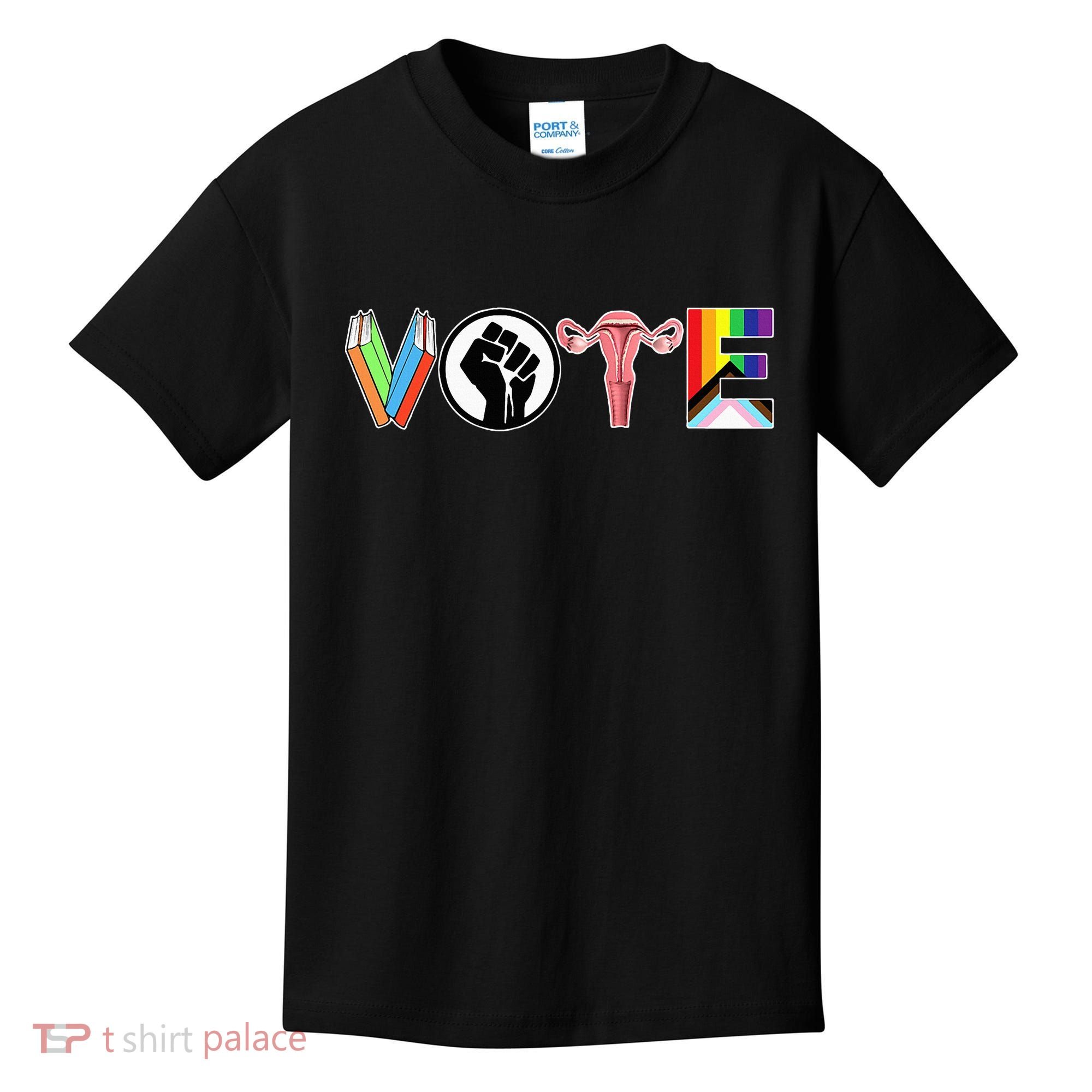 Vote Books Fist Ovaries Lgtbq Kids T-Shirt