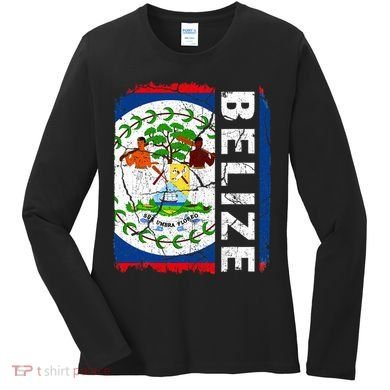 Vintage Belizean Flag Belize Pride Roots Heritage Women's Long Sleeve Shirt