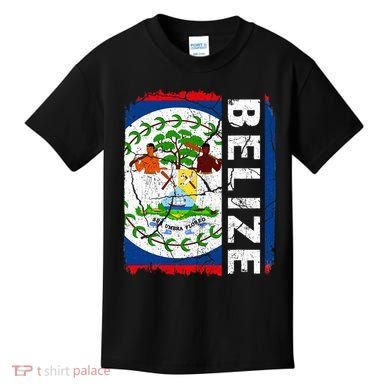 Vintage Belizean Flag Belize Pride Roots Heritage Kids T-Shirt