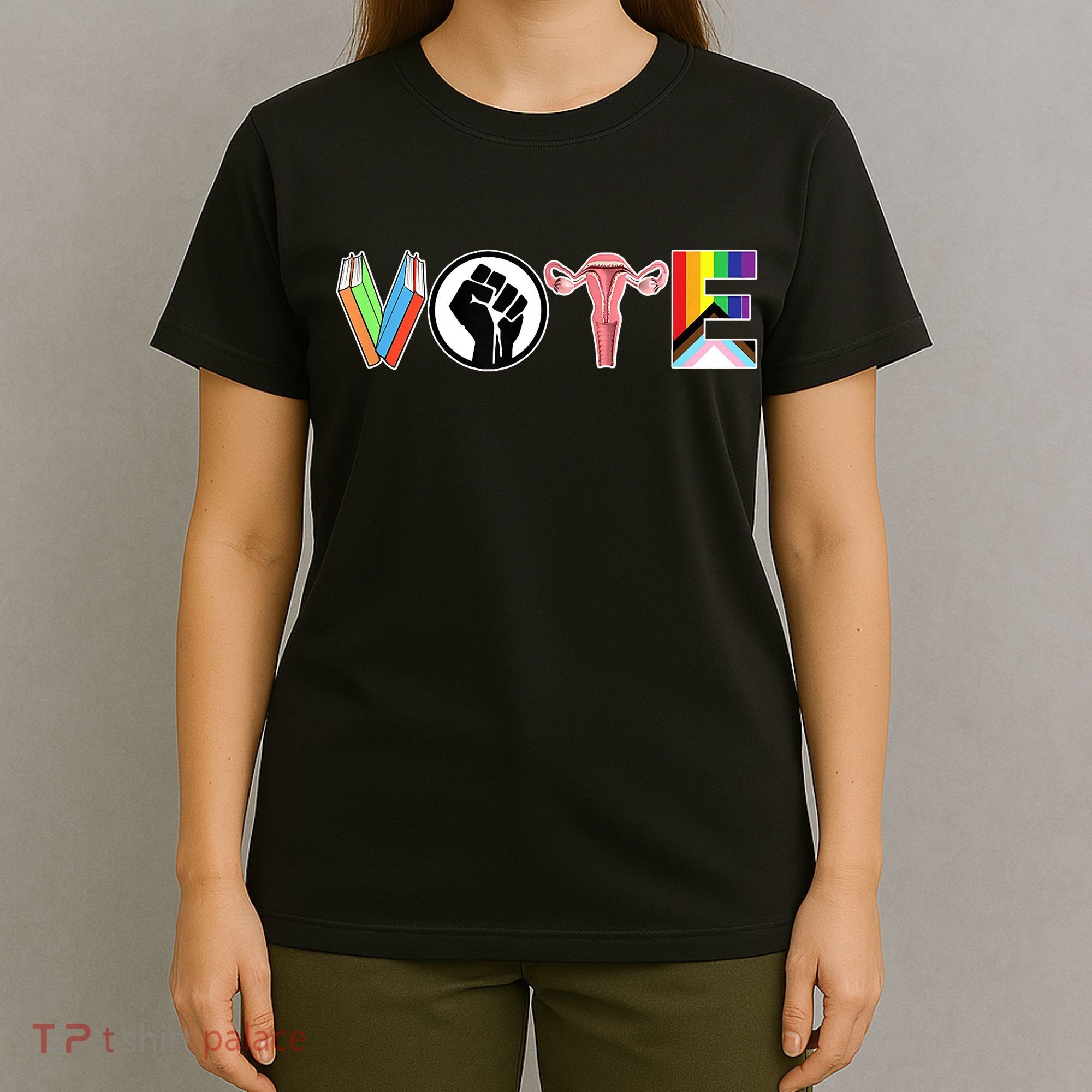 Vote Books, Fist, Ovaries, LGTBQ T-Shirt