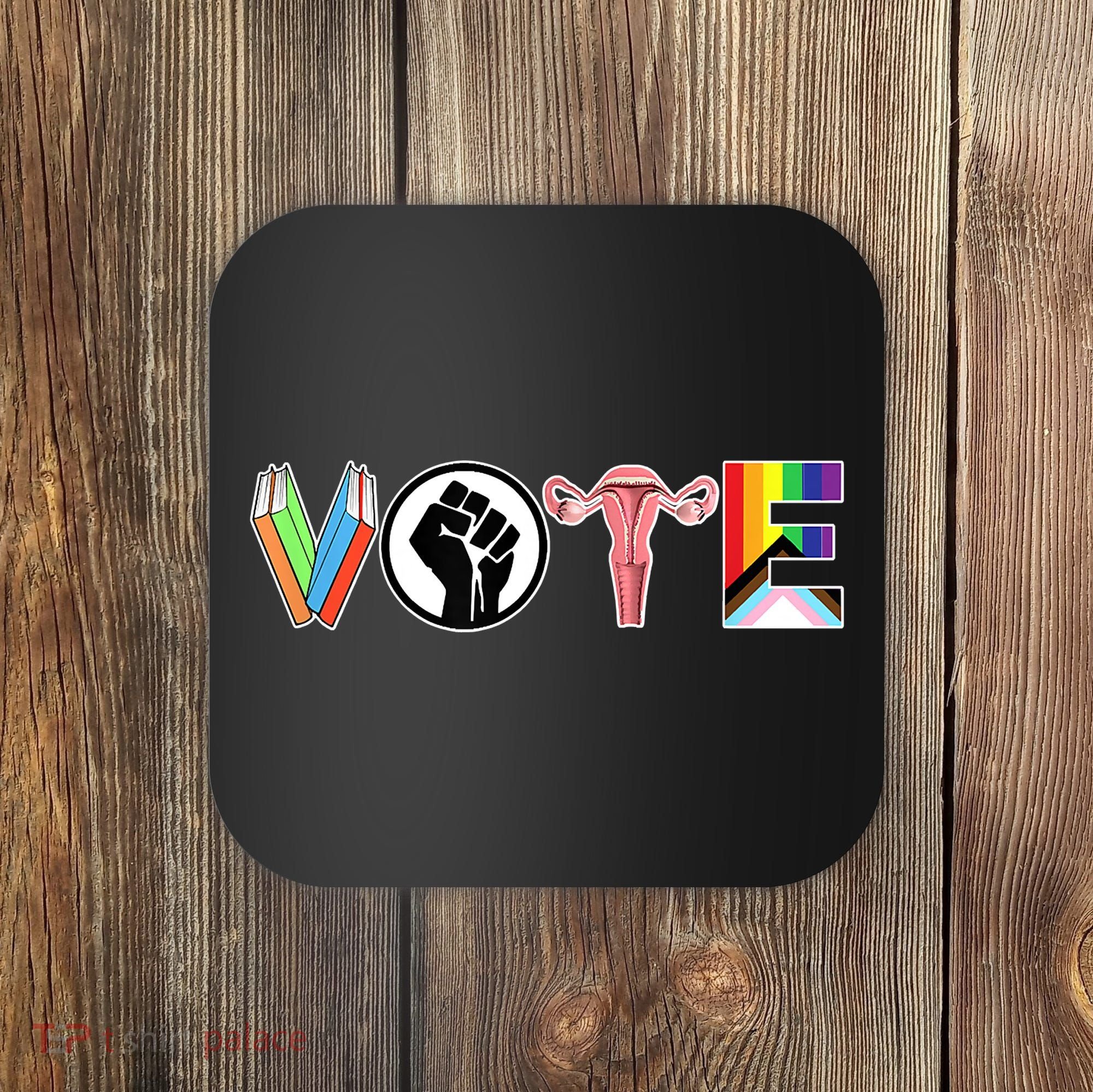 Vote Books, Fist, Ovaries, LGTBQ Coaster