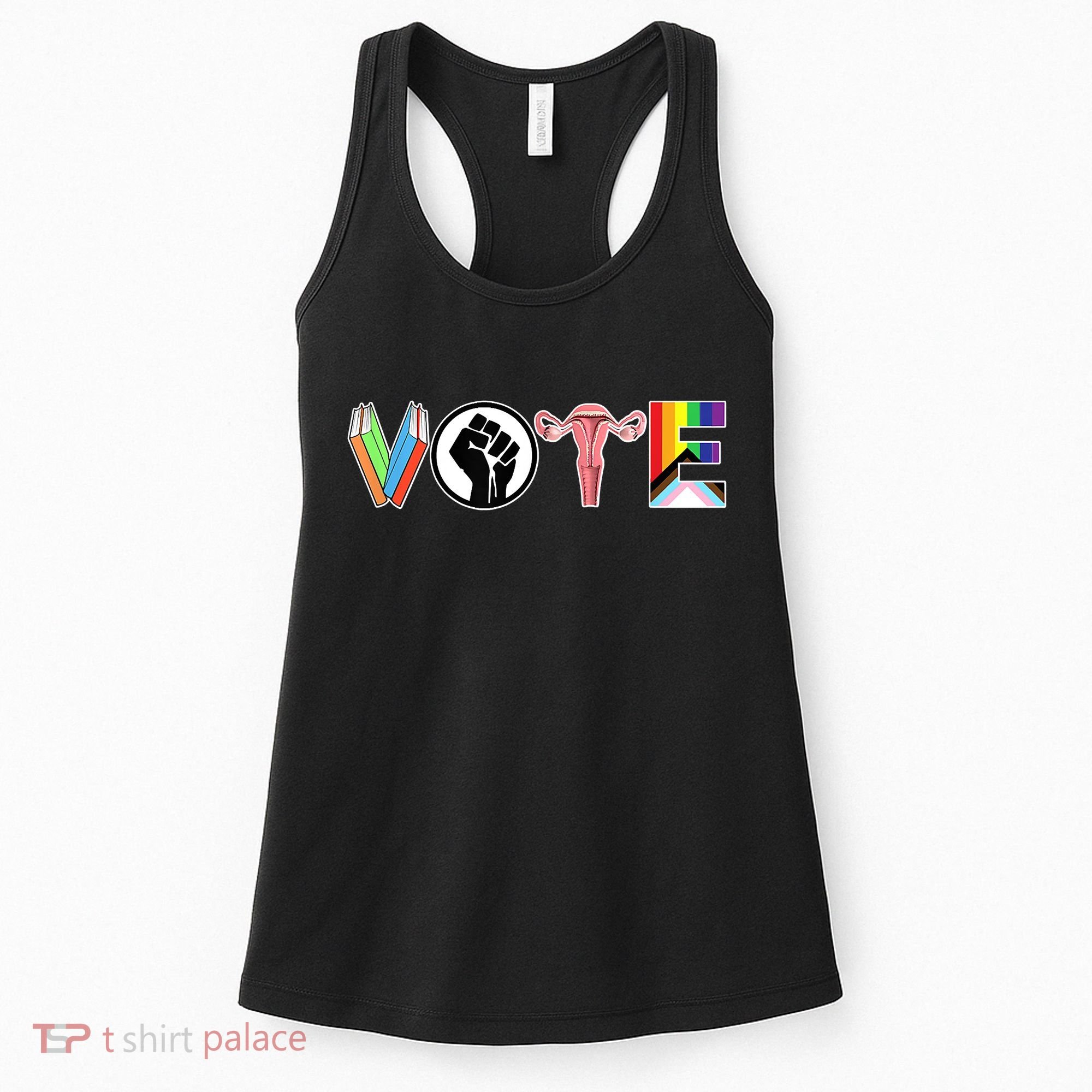 Vote Books, Fist, Ovaries, LGTBQ Women's Tank Top
