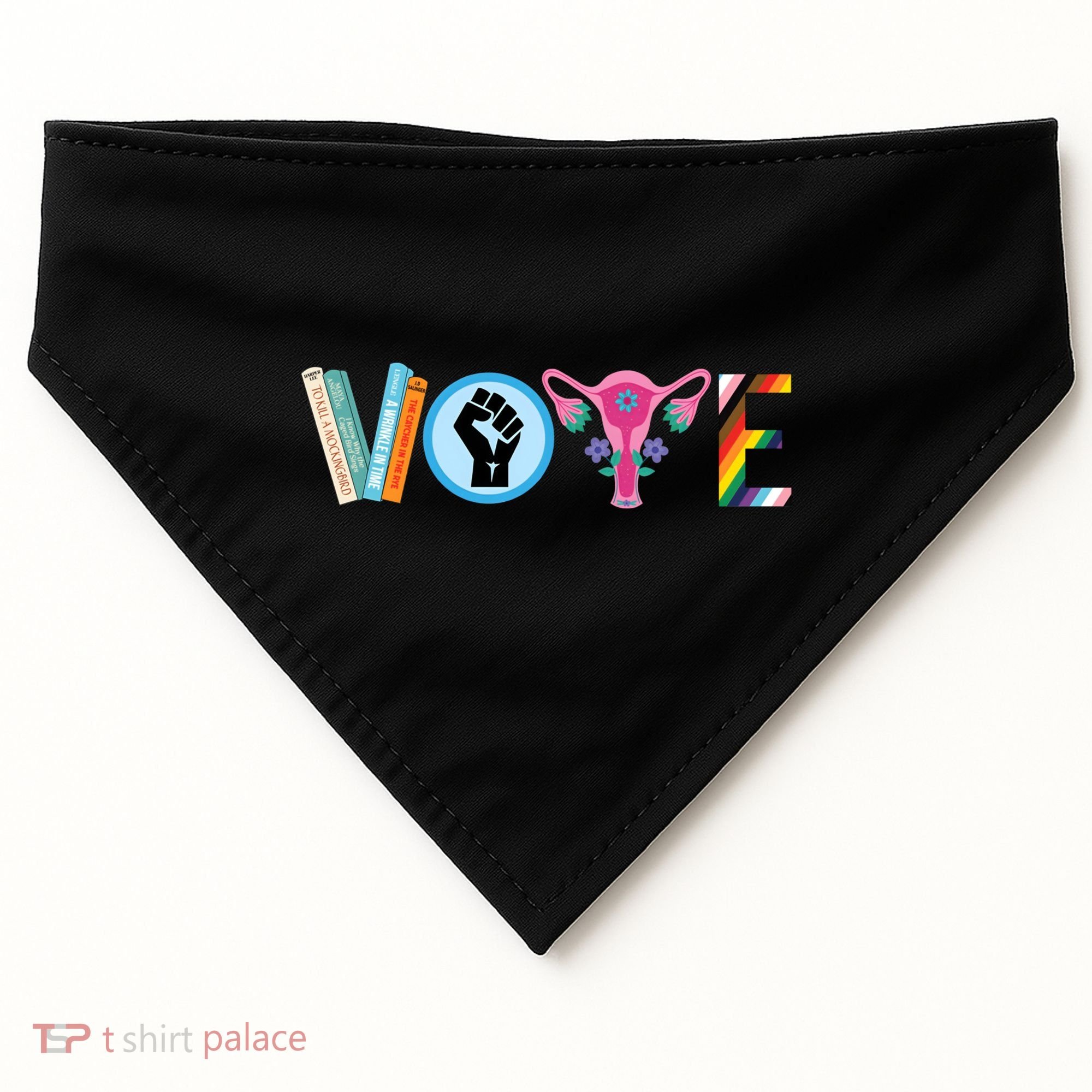 Vote Books Fist Ovaries Lgtbq USA-Made Doggie Bandana