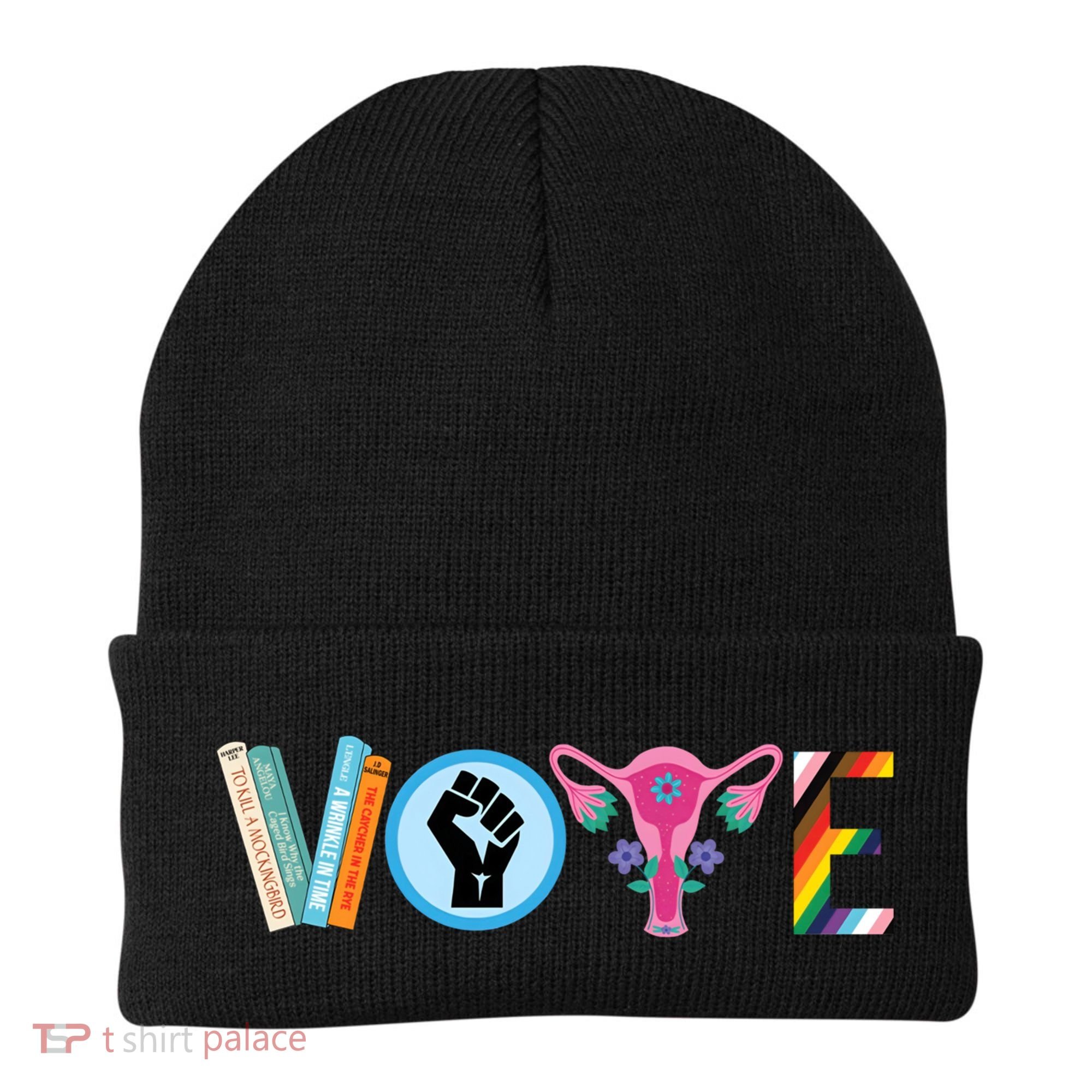 Vote Books Fist Ovaries Lgtbq Beanie