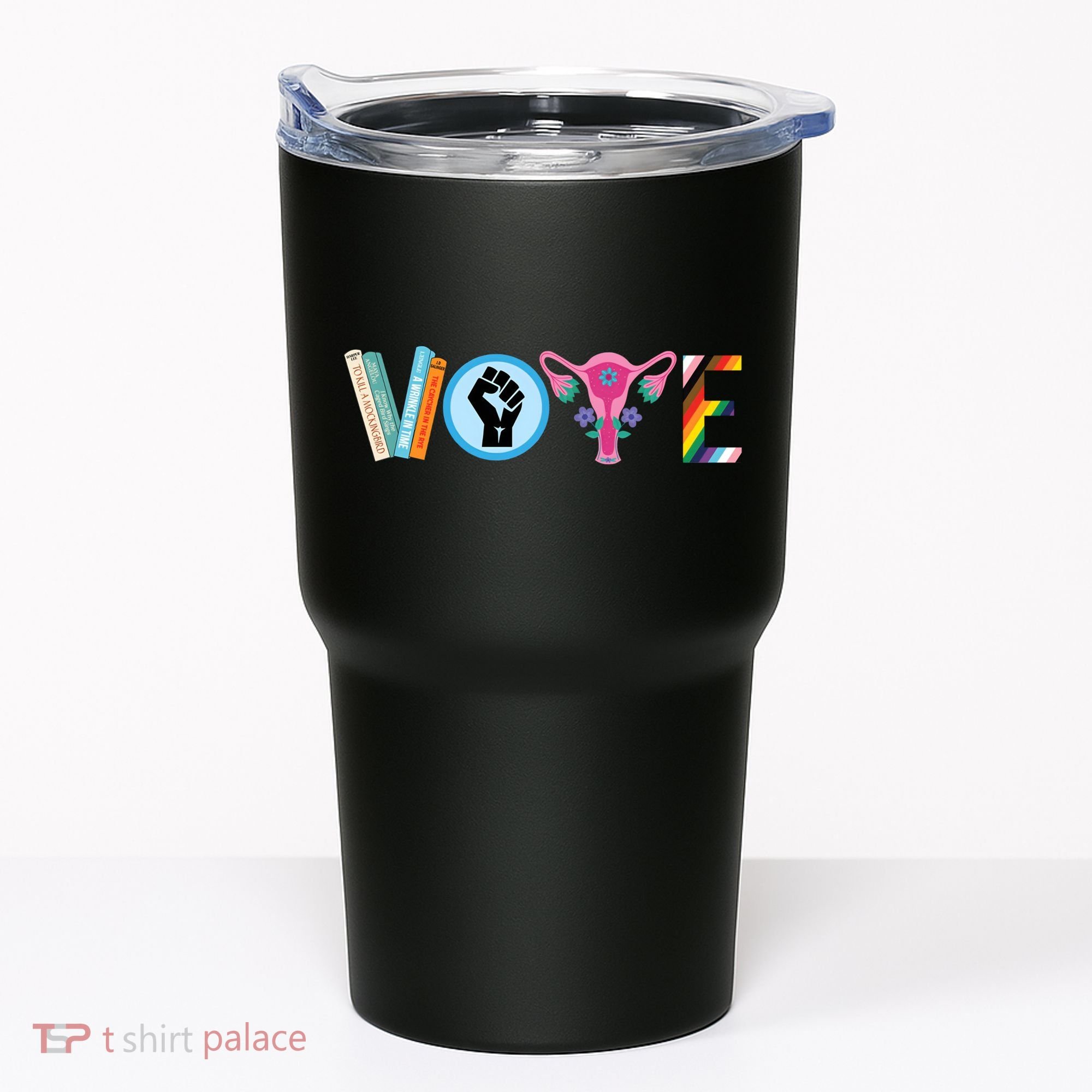 Vote Books Fist Ovaries Lgtbq Tumbler