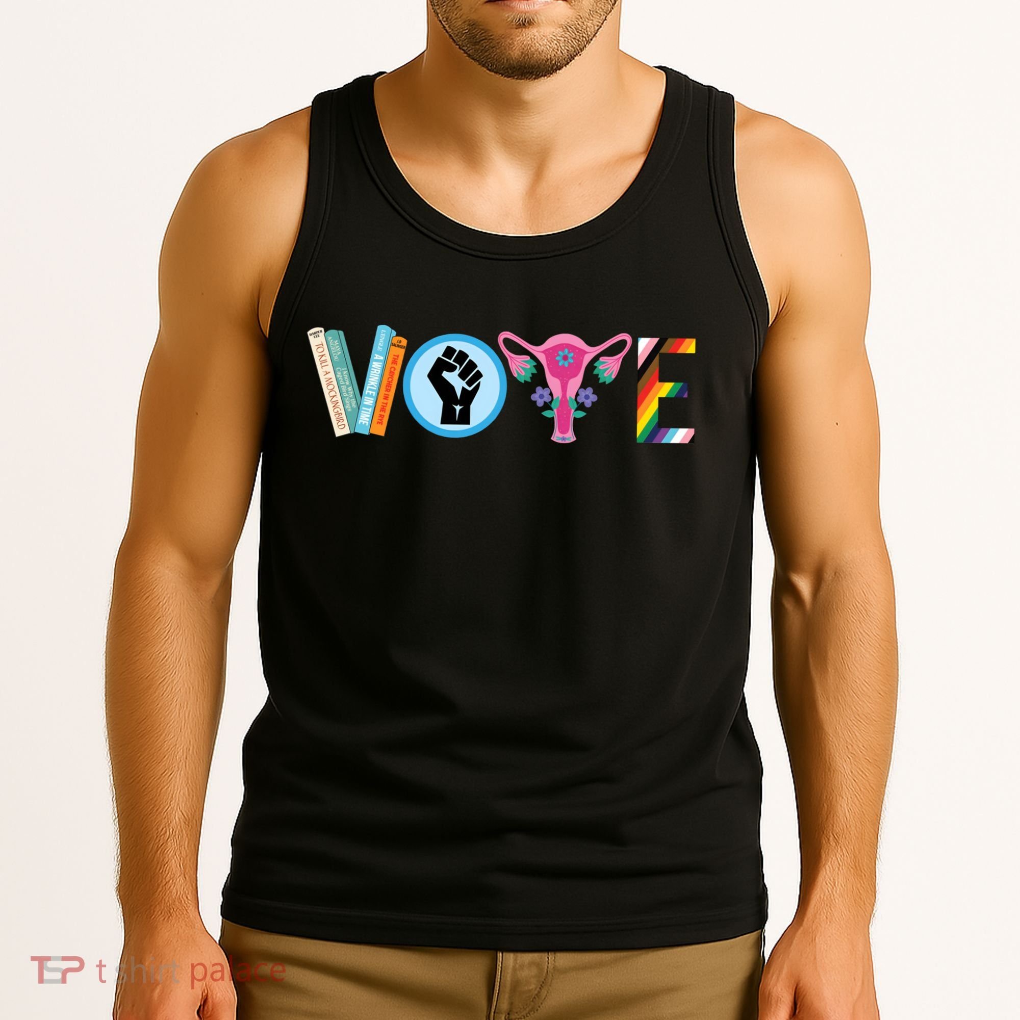 Vote Books Fist Ovaries Lgtbq Tank Top