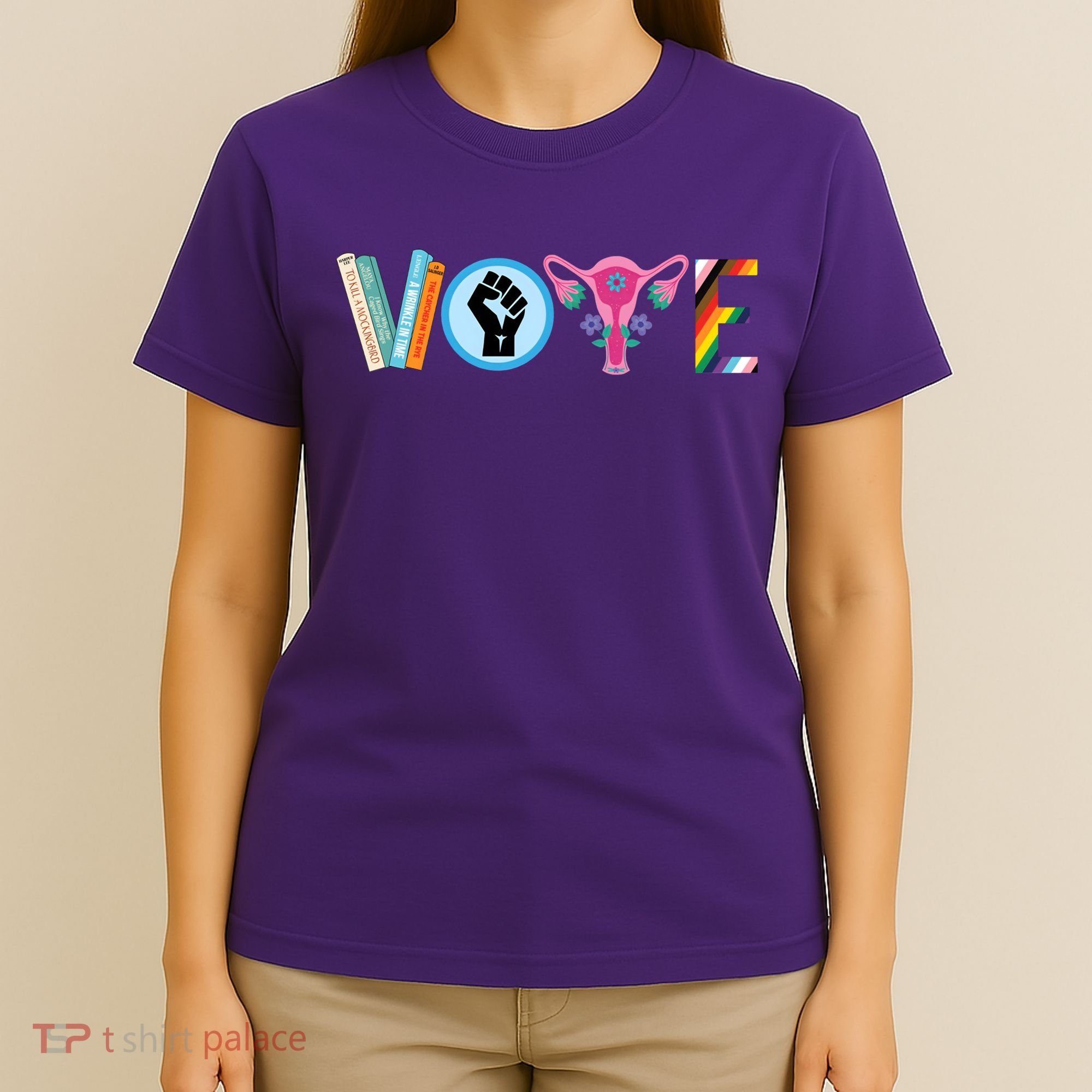 Vote Books Fist Ovaries Lgtbq T-Shirt