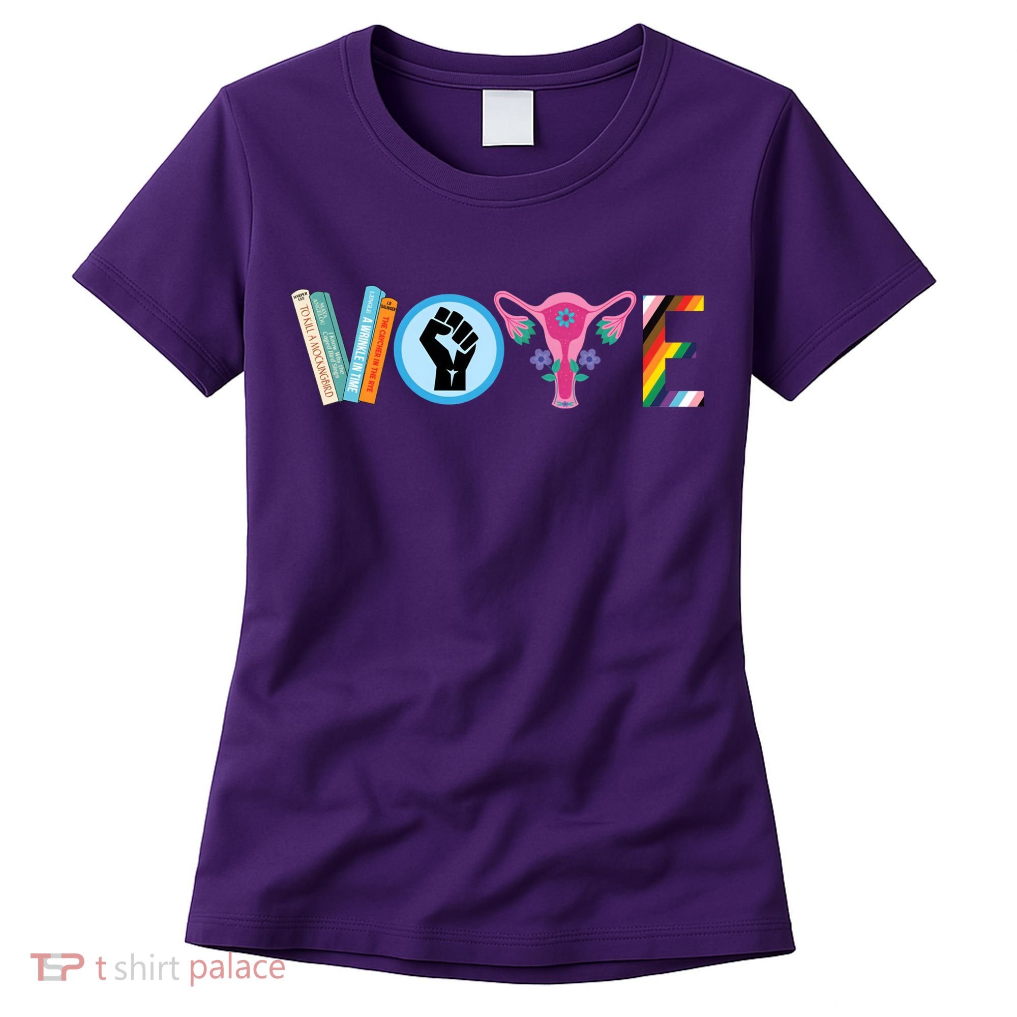 Vote Books Fist Ovaries Lgtbq Women's T-Shirt