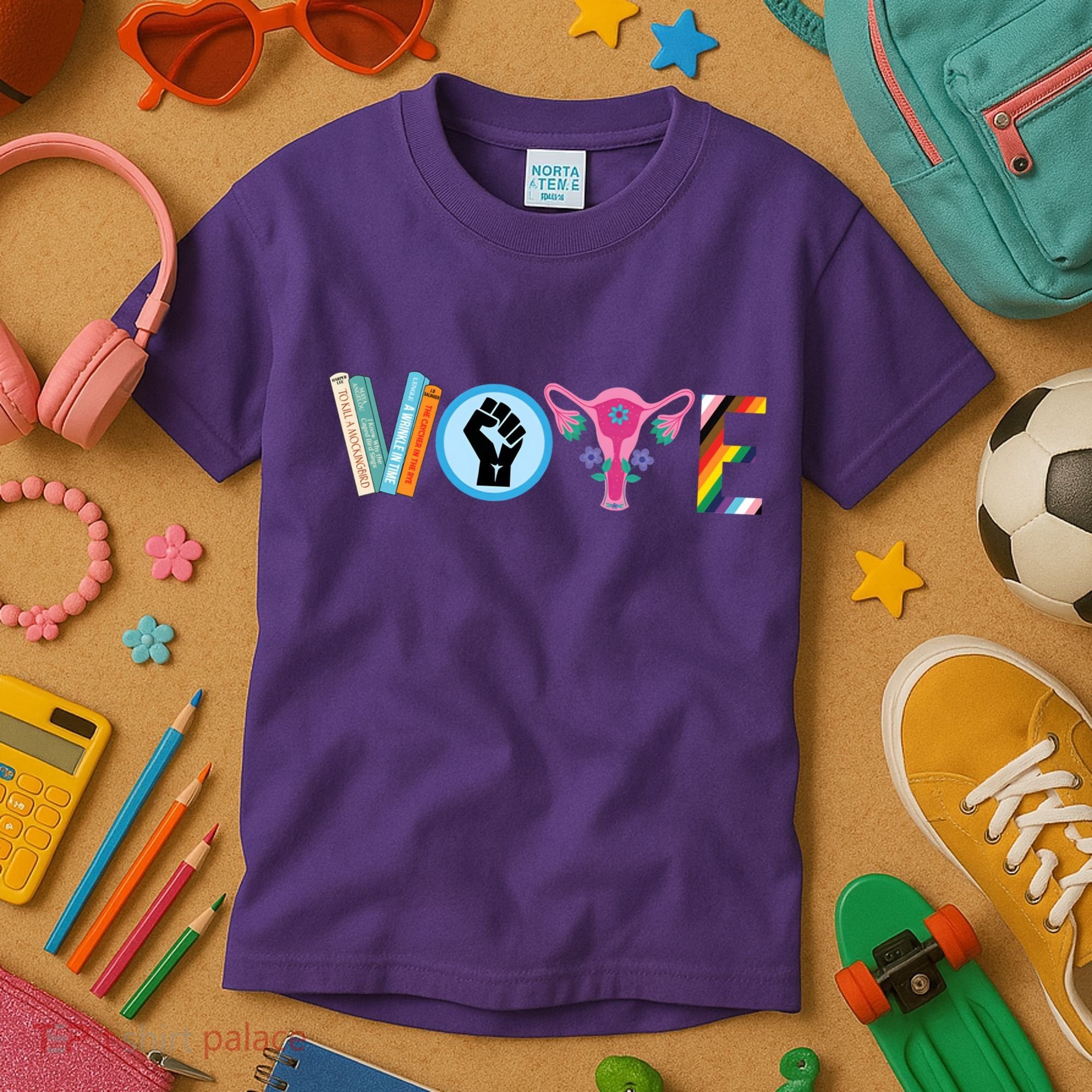 Vote Books Fist Ovaries Lgtbq Kids T-Shirt