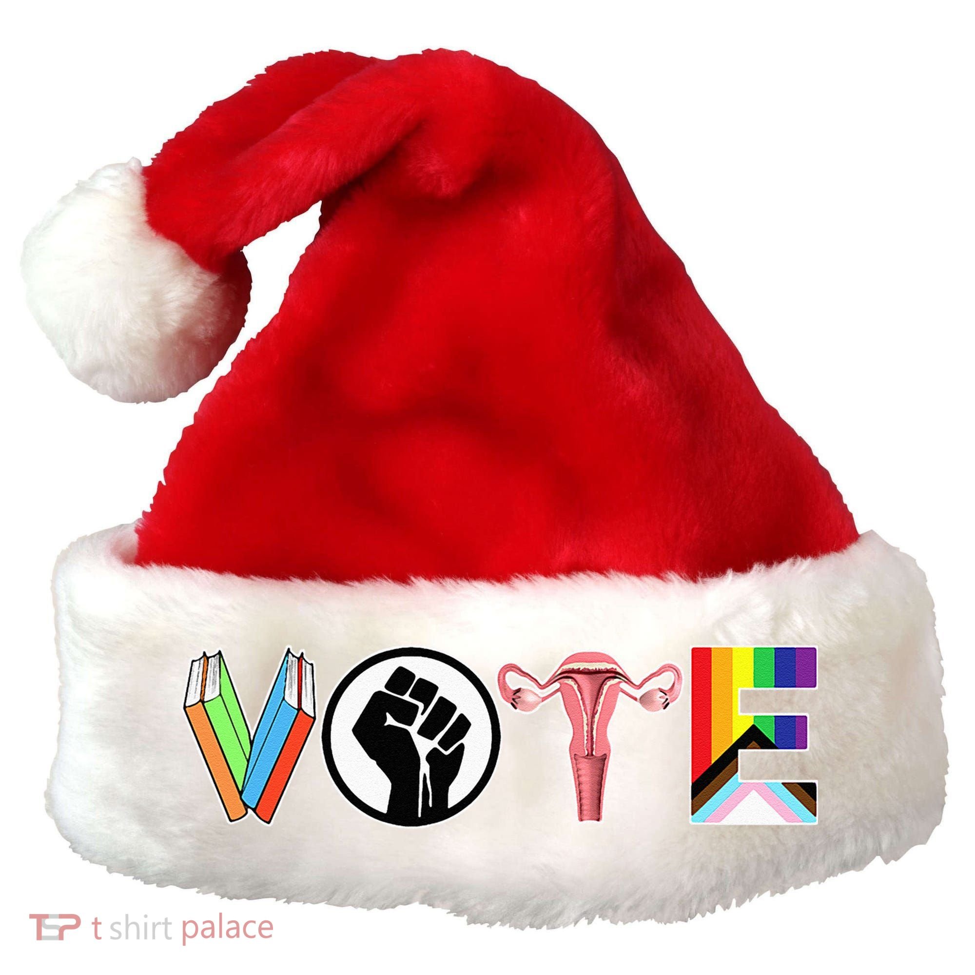 Vote Books Fist Ovaries Lgtbq Santa Hat