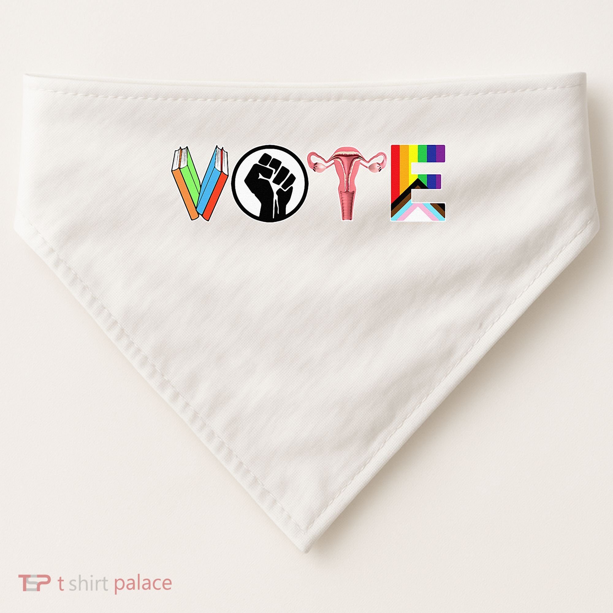 Vote Books Fist Ovaries Lgtbq USA-Made Doggie Bandana