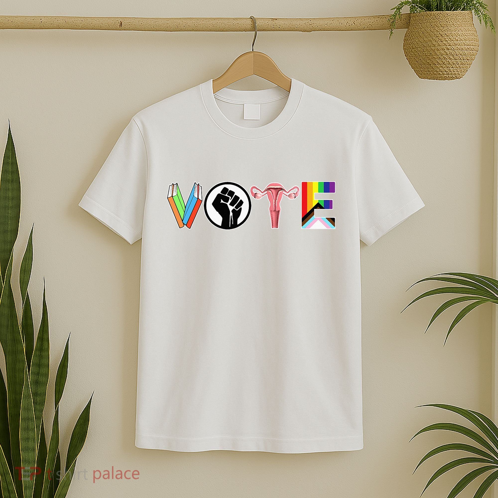 Vote Books Fist Ovaries Lgtbq T-Shirt
