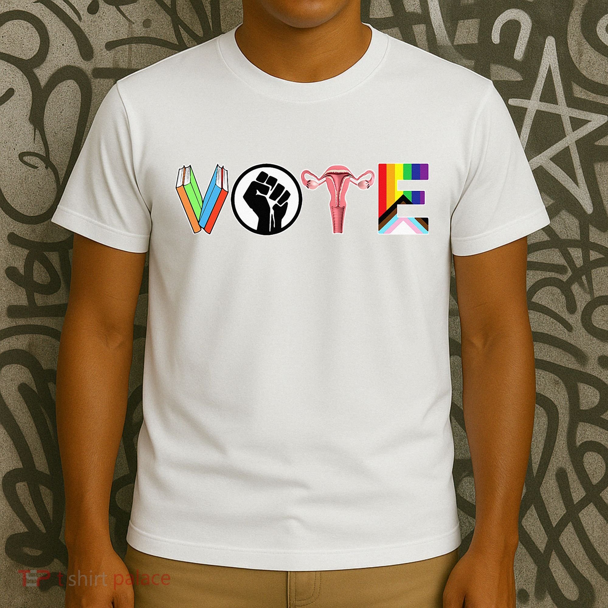 Vote Books Fist Ovaries Lgtbq T-Shirt