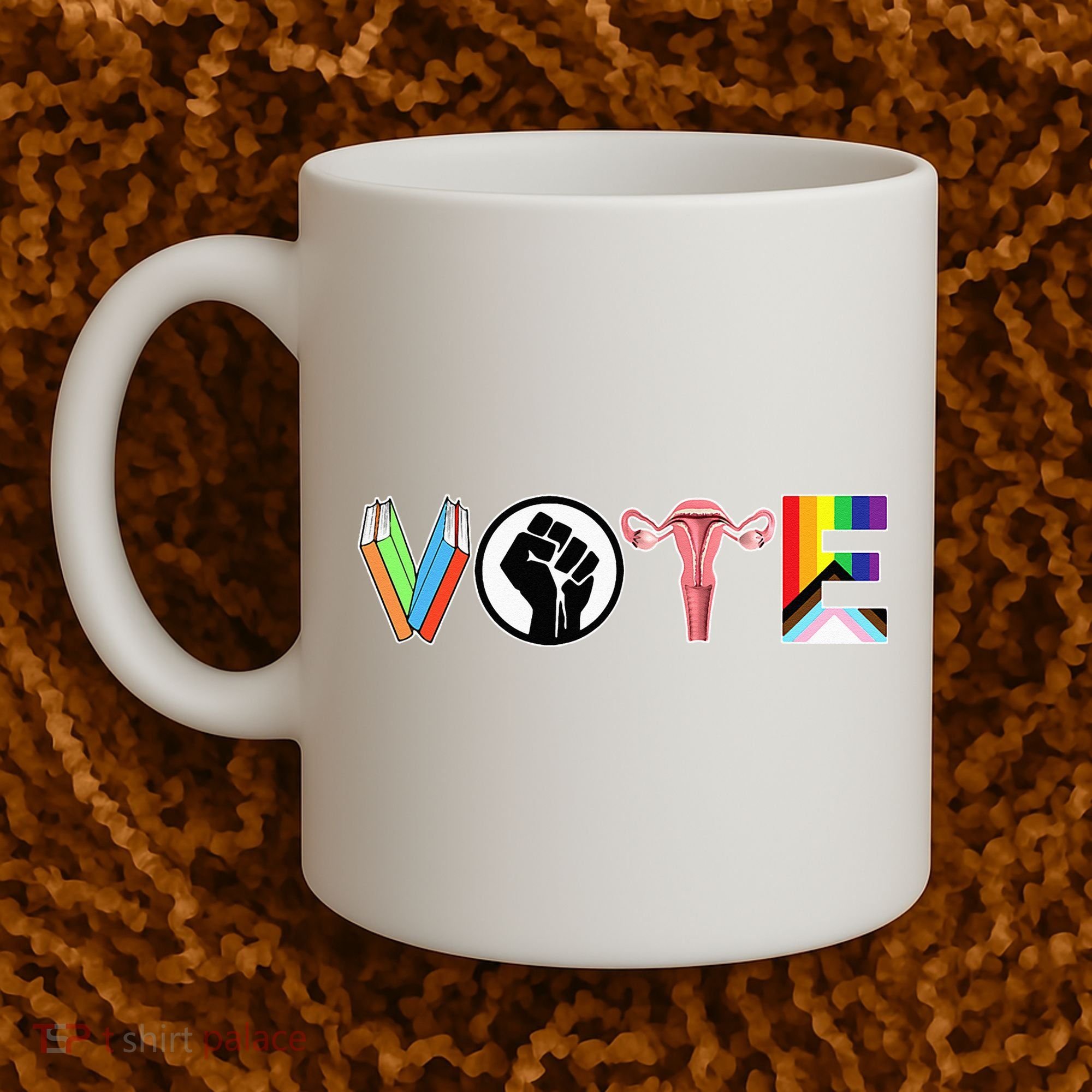 Vote Books Fist Ovaries Lgtbq Coffee Mug