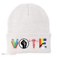 Vote Books Fist Ovaries Lgtbq Beanie thumb 0