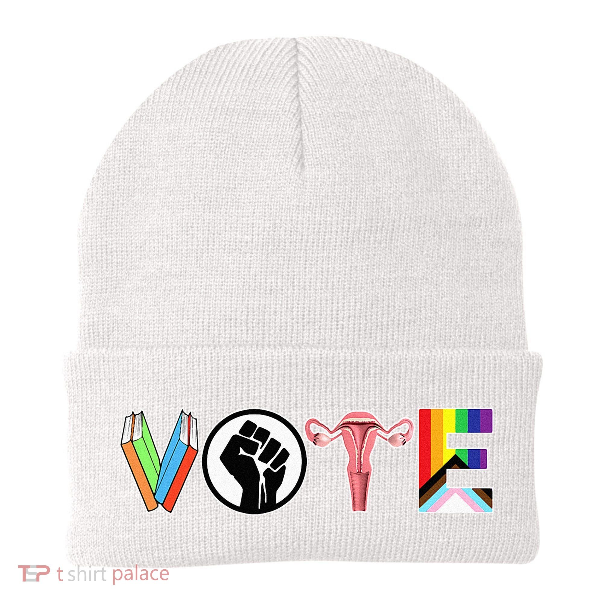 Vote Books Fist Ovaries Lgtbq Beanie