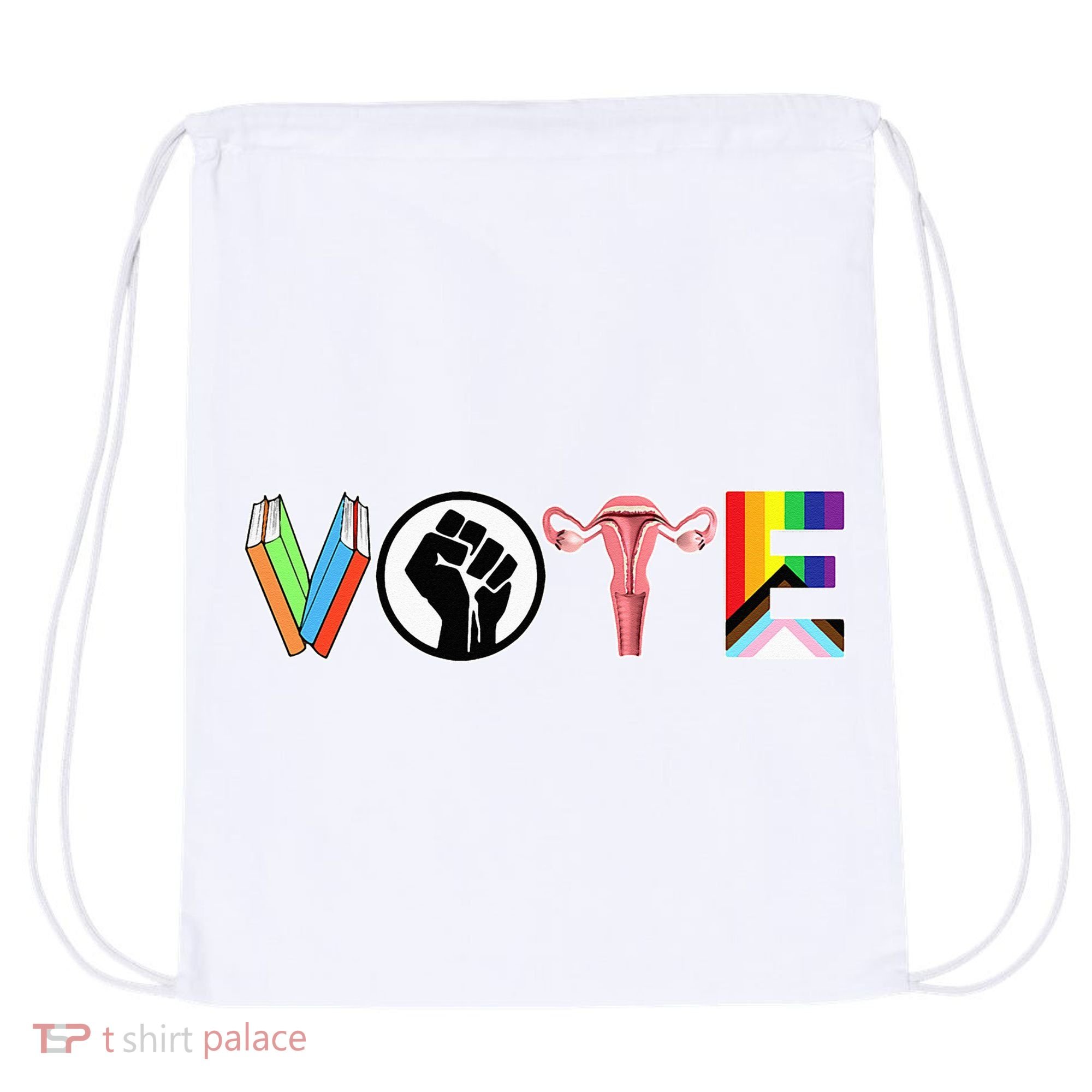 Vote Books Fist Ovaries Lgtbq Drawstring Bag