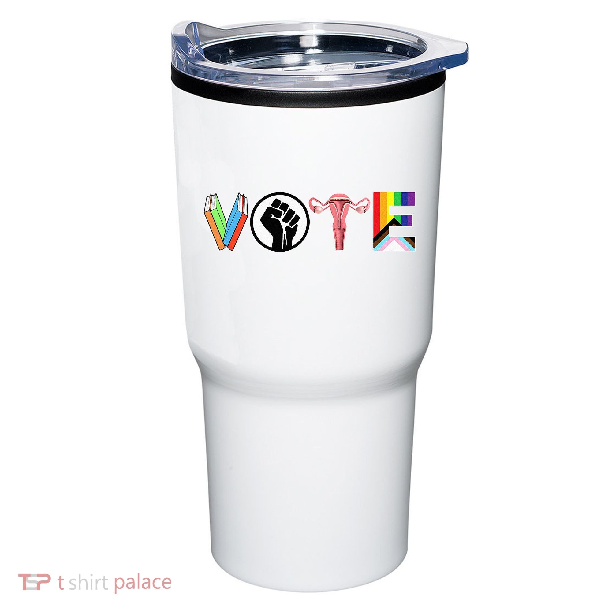 Vote Books Fist Ovaries Lgtbq Tumbler