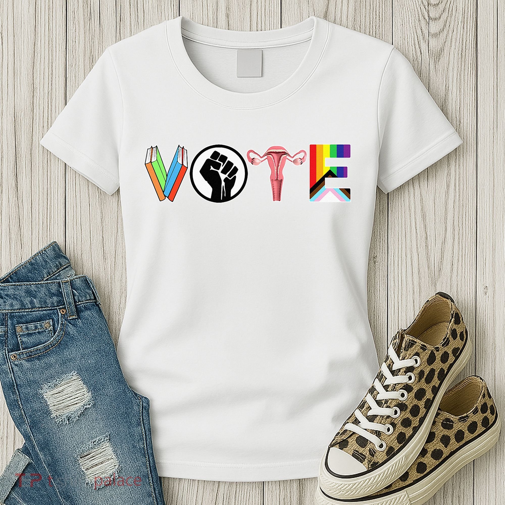 Vote Books Fist Ovaries Lgtbq Women's T-Shirt