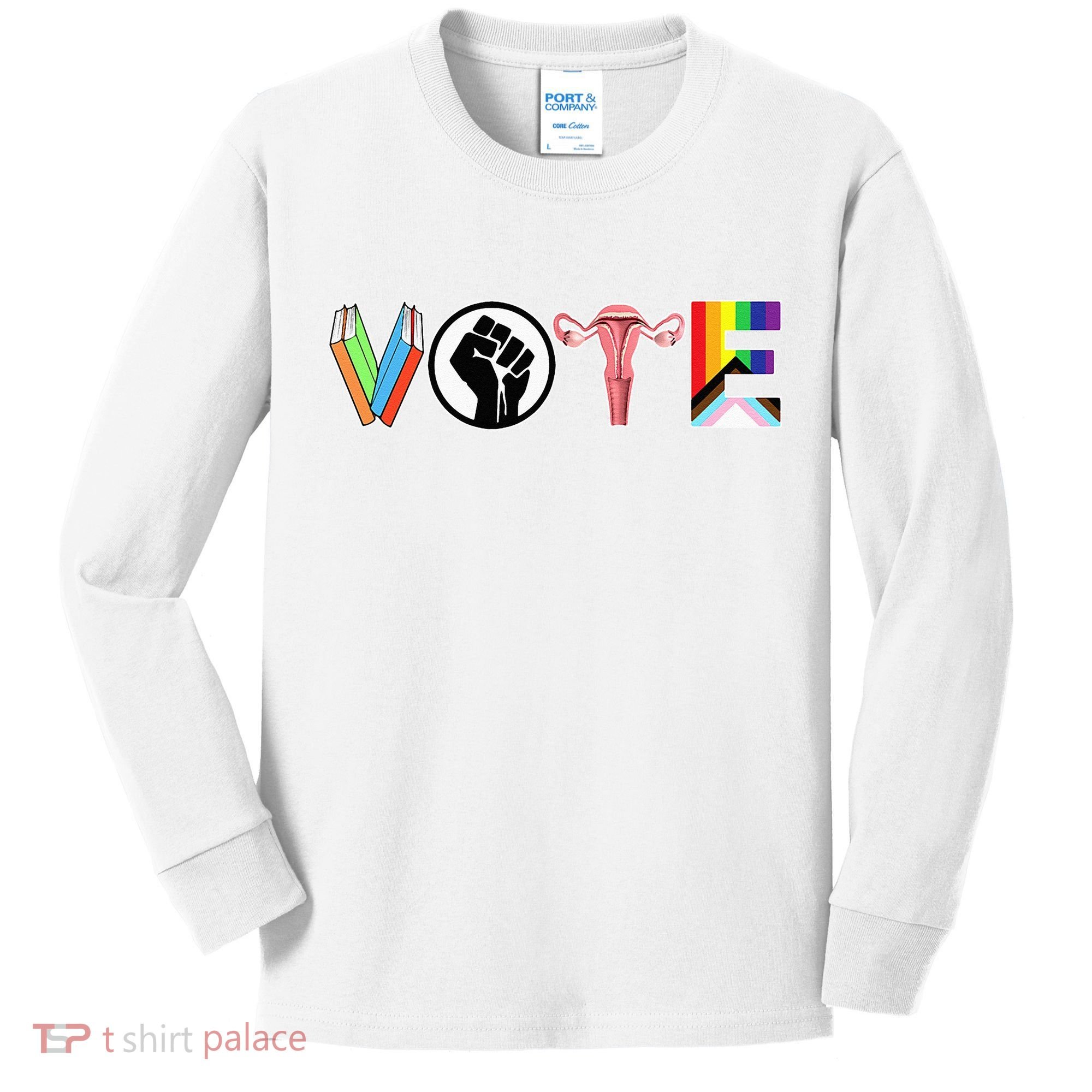 Vote Books Fist Ovaries Lgtbq Kids Long Sleeve Shirt