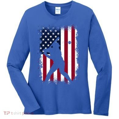 Vintage Baseball Gift American Flag Baseball Lovers Gift Great Gift Women's Long Sleeve Shirt