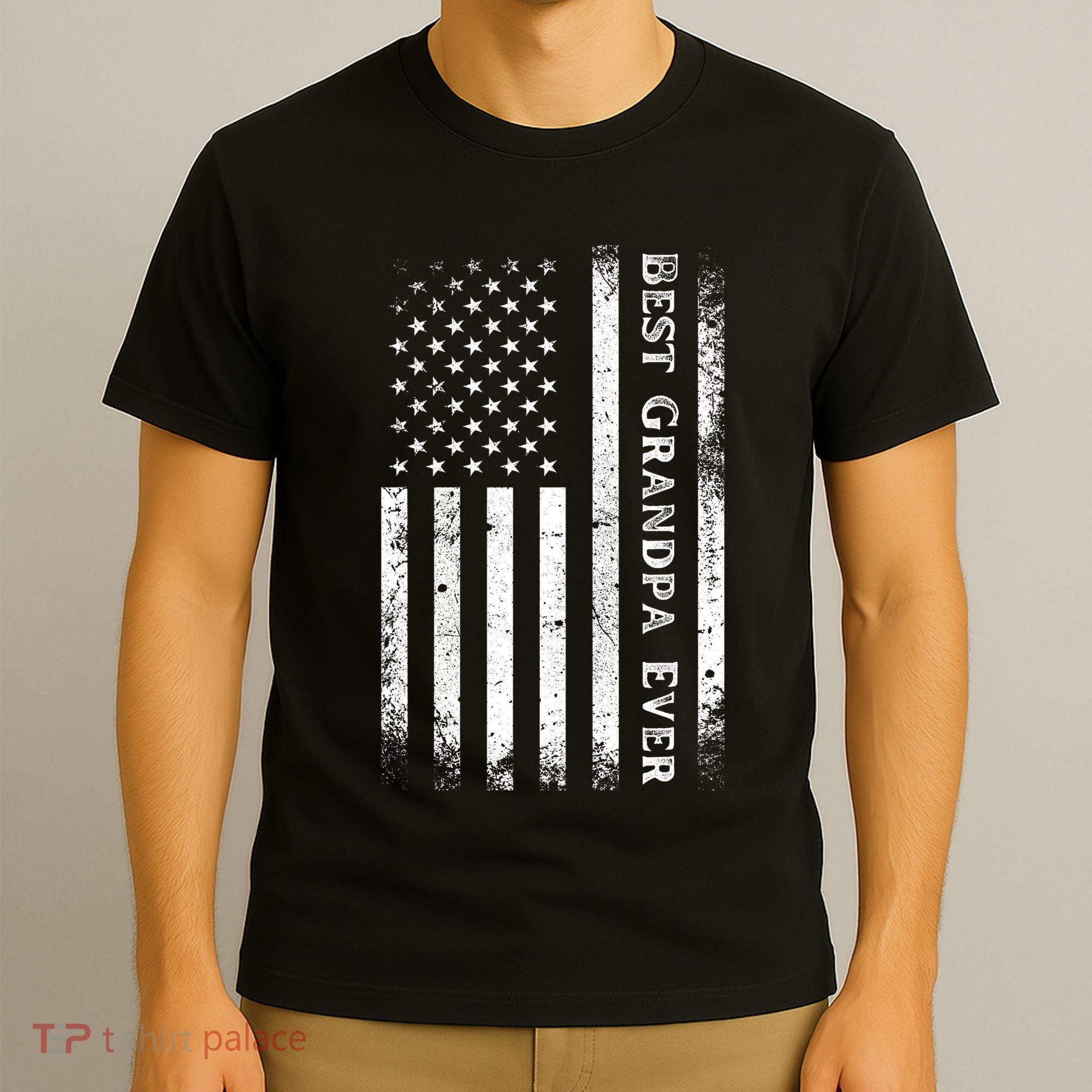 Vintage Best Grandpa Ever Us Flag Funny For Grandfather T-Shirt