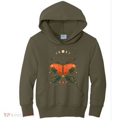 Vintage Boho Garden Moon Moth Kids Hoodie