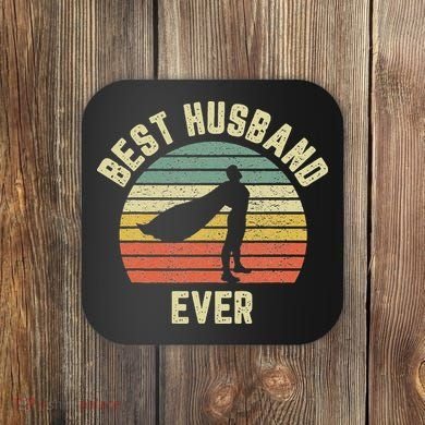 Vintage Best Husband Ever Superhero Fun Retro Graphic Coaster