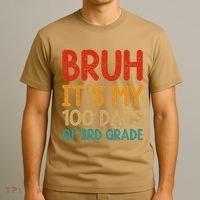 Vintage Bruh ItS My 100 Days Of 3rd Grade Boy Student T-Shirt thumb 3