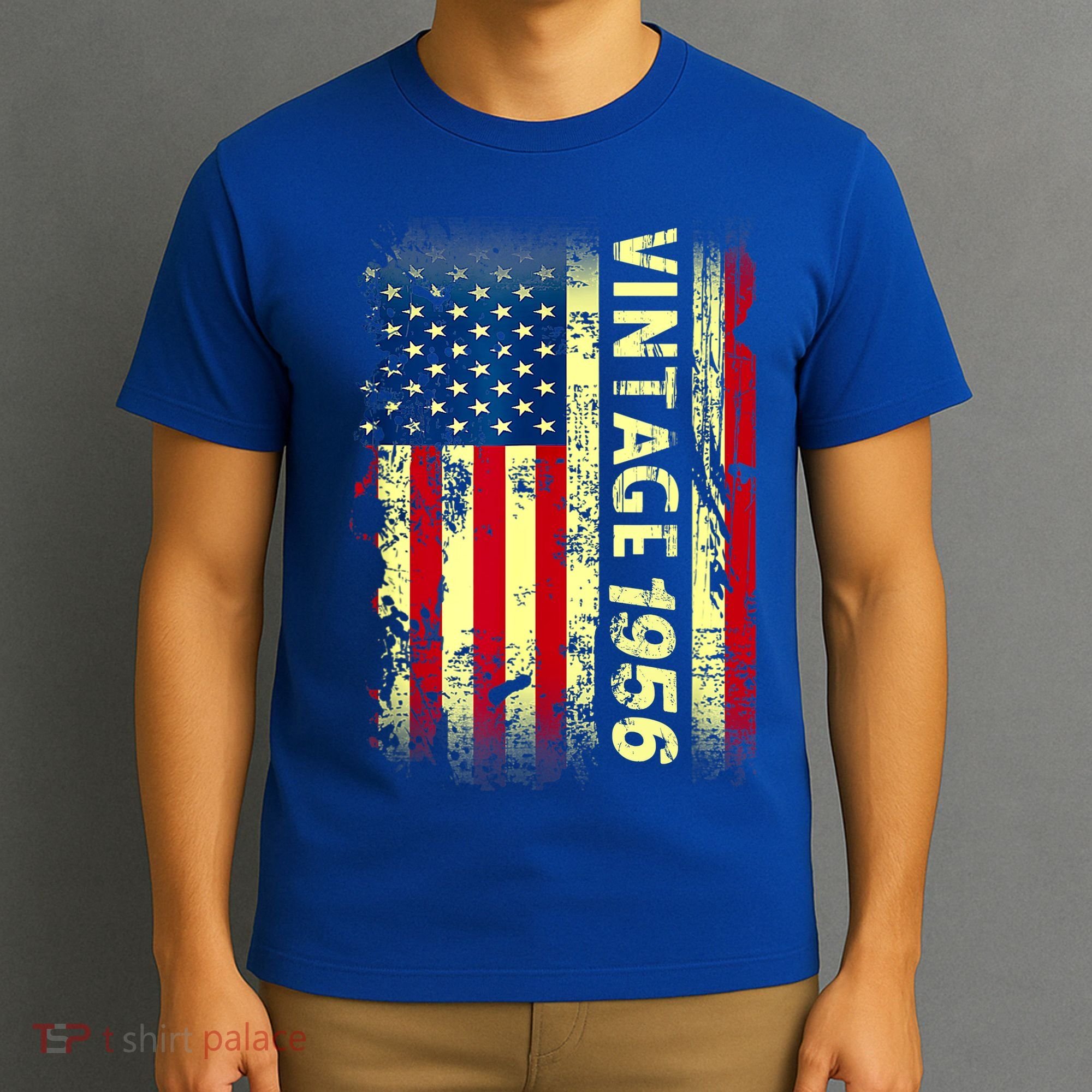 Vintage Born In 1956 Patriotic American Flag Birthday T-Shirt