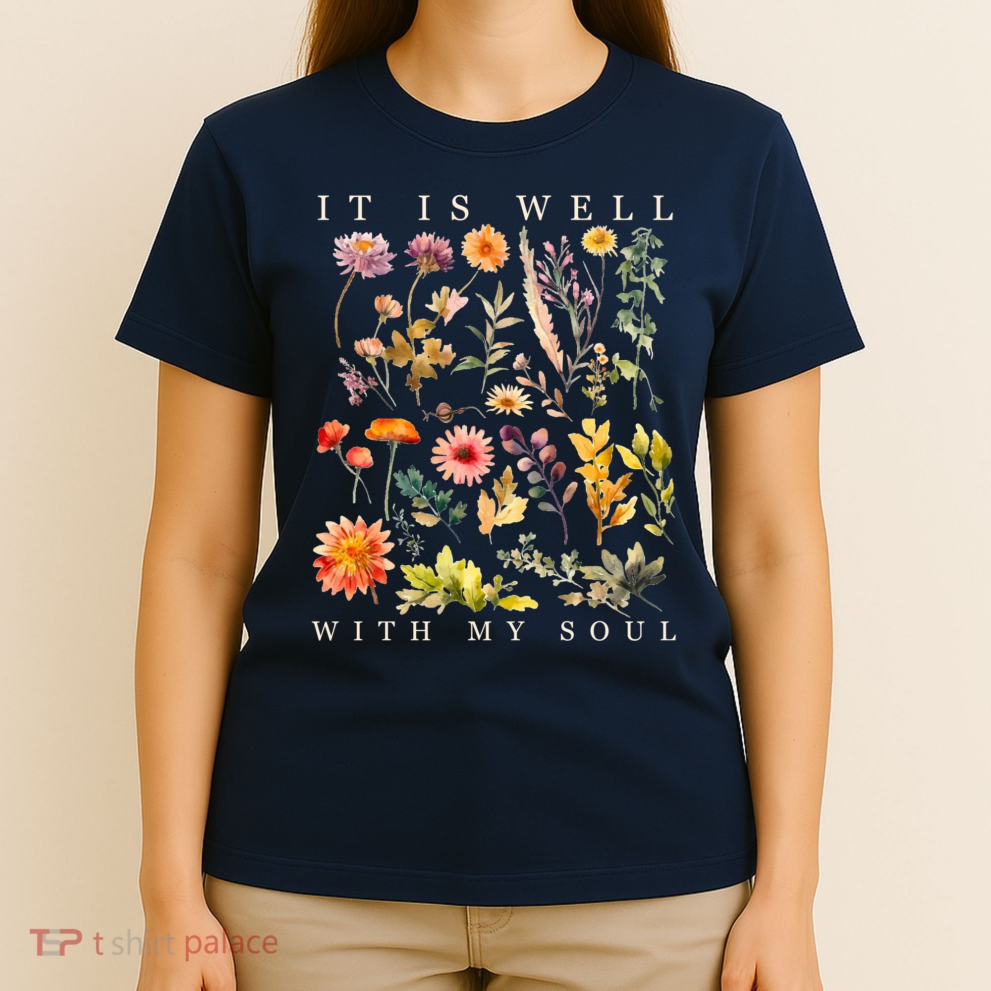 Vintage Boho It Is Well With My Soul Floral Wild Flowers T-Shirt