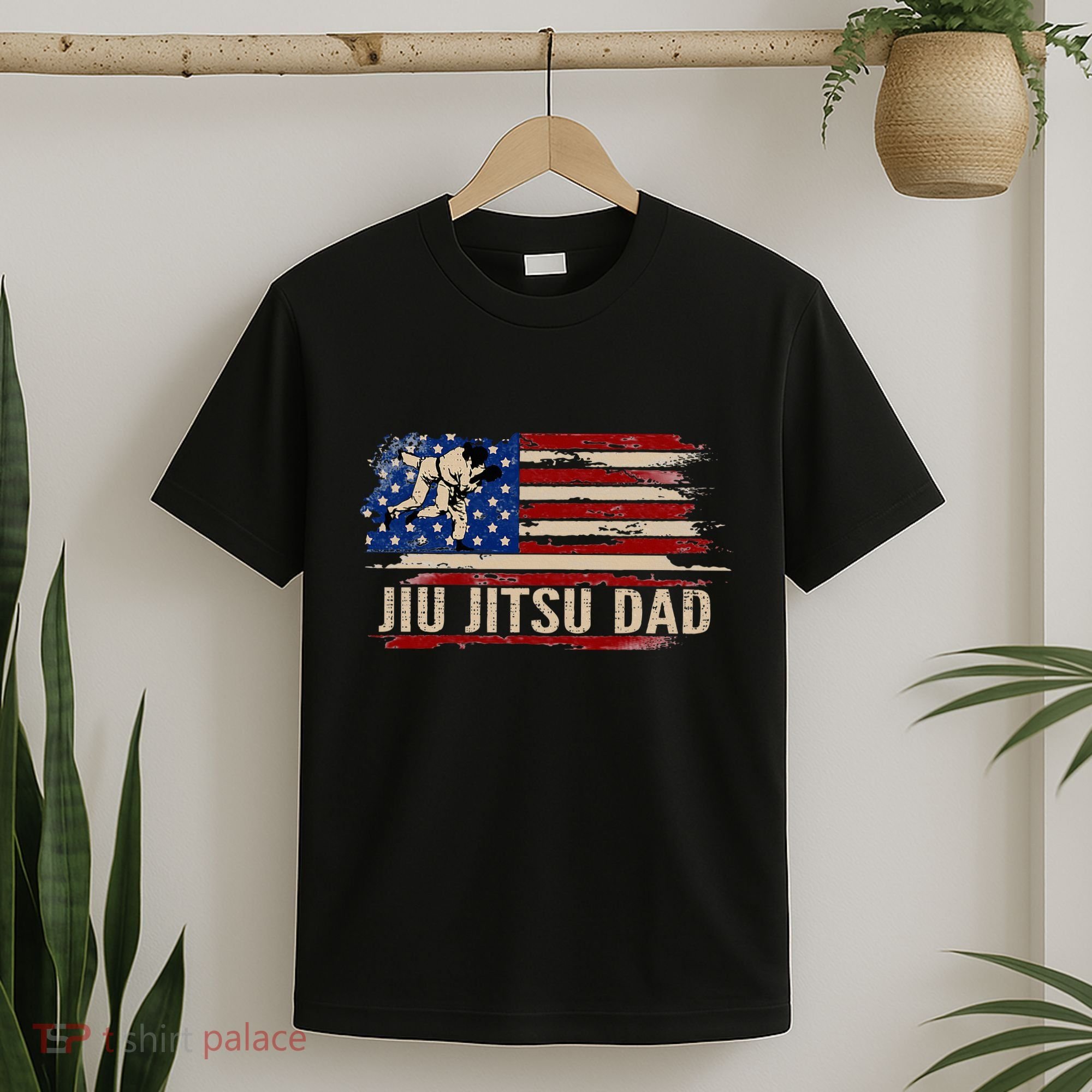 Vintage Bjj Jiujitsu Dad American Usa Flag Sports T-Shirt