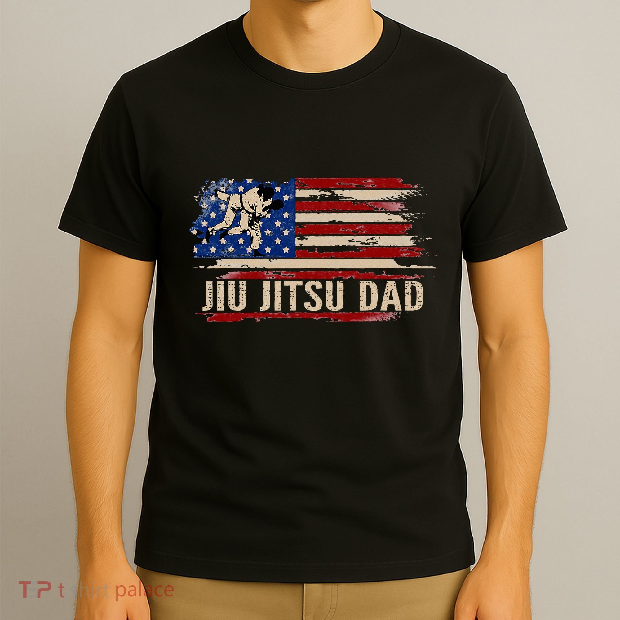 Vintage Bjj Jiujitsu Dad American Usa Flag Sports T-Shirt