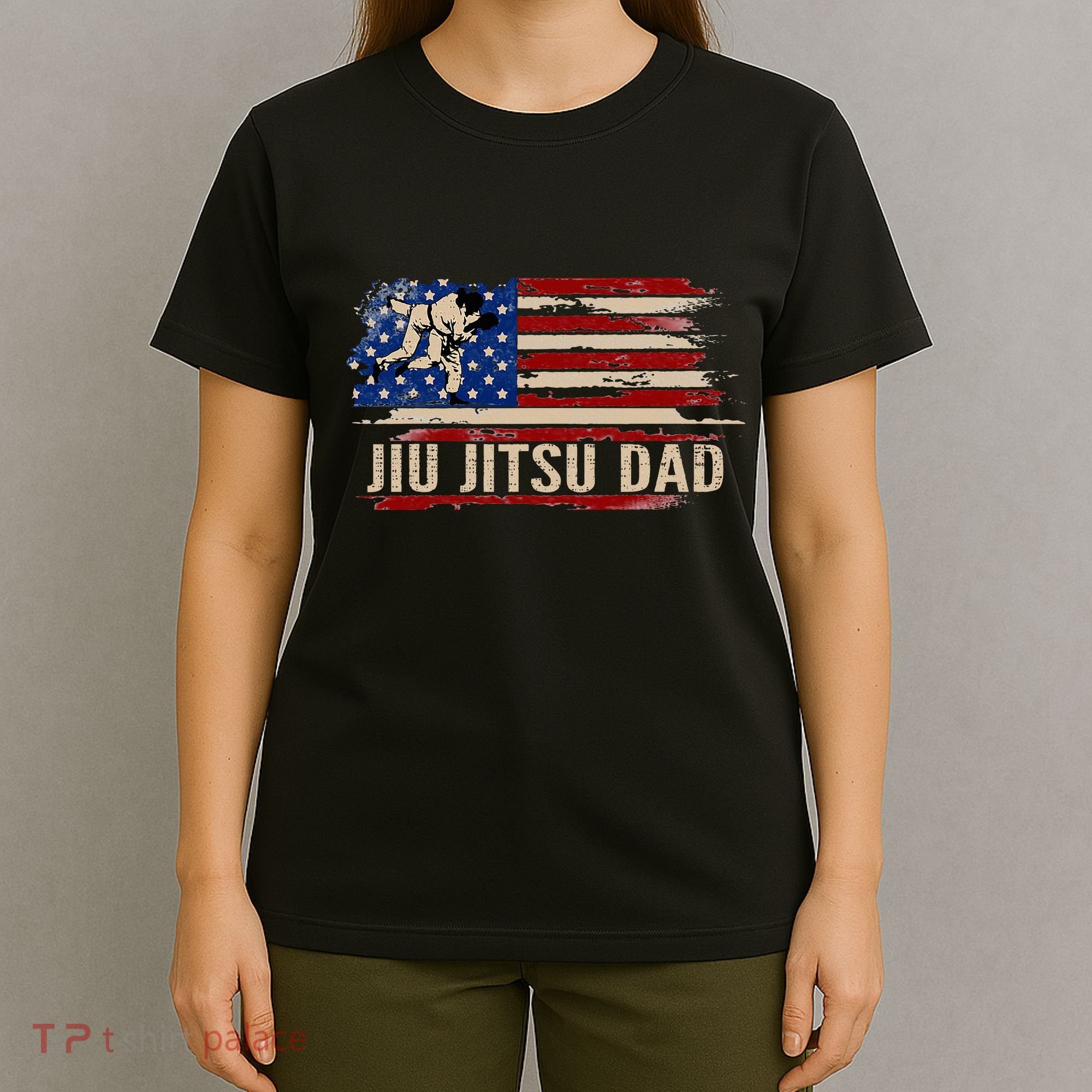 Vintage Bjj Jiujitsu Dad American Usa Flag Sports T-Shirt
