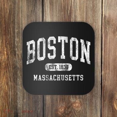 Vintage Boston Massachusetts Established 1630 Throwback Coaster