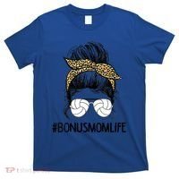 Volleyball Bonus Mom Life Messy Bun Leopard Mother’S Day Cute Gift T-Shirt thumb 0