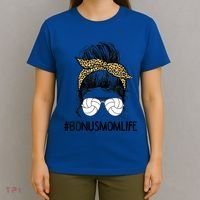 Volleyball Bonus Mom Life Messy Bun Leopard Mother’S Day Cute Gift T-Shirt thumb 4