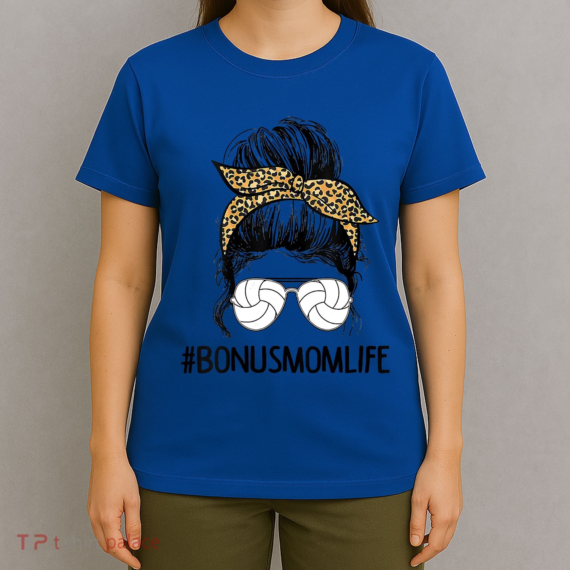 Volleyball Bonus Mom Life Messy Bun Leopard Mother’S Day Cute Gift T-Shirt