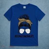 Volleyball Bonus Mom Life Messy Bun Leopard Mother’S Day Cute Gift T-Shirt thumb 5
