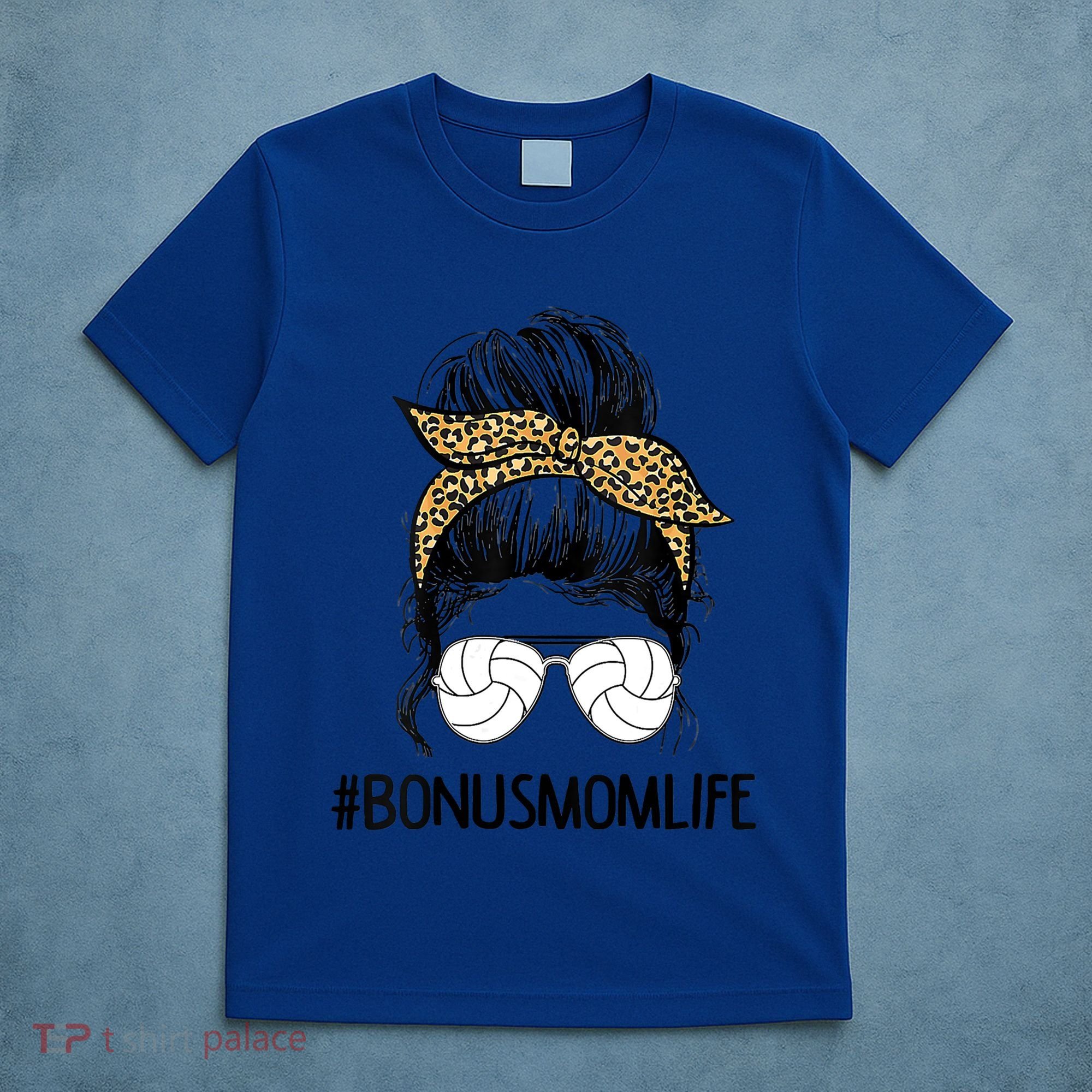 Volleyball Bonus Mom Life Messy Bun Leopard Mother’S Day Cute Gift T-Shirt