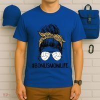 Volleyball Bonus Mom Life Messy Bun Leopard Mother’S Day Cute Gift T-Shirt thumb 6