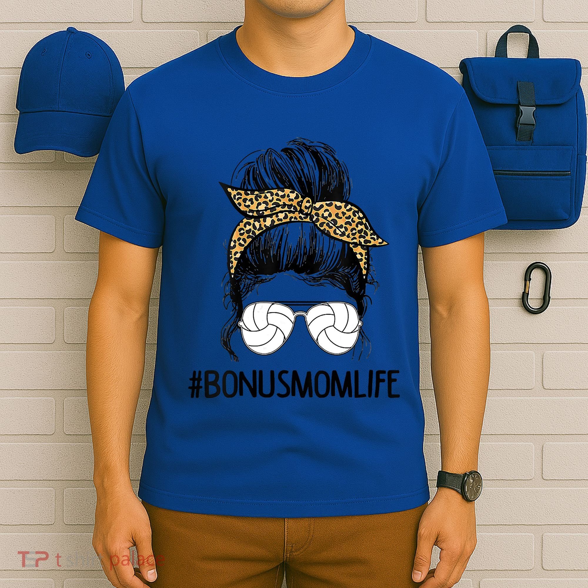 Volleyball Bonus Mom Life Messy Bun Leopard Mother’S Day Cute Gift T-Shirt