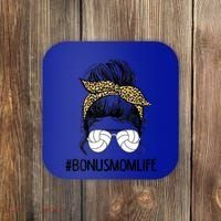 Volleyball Bonus Mom Life Messy Bun Leopard Mother’S Day Cute Gift Coaster thumb 0