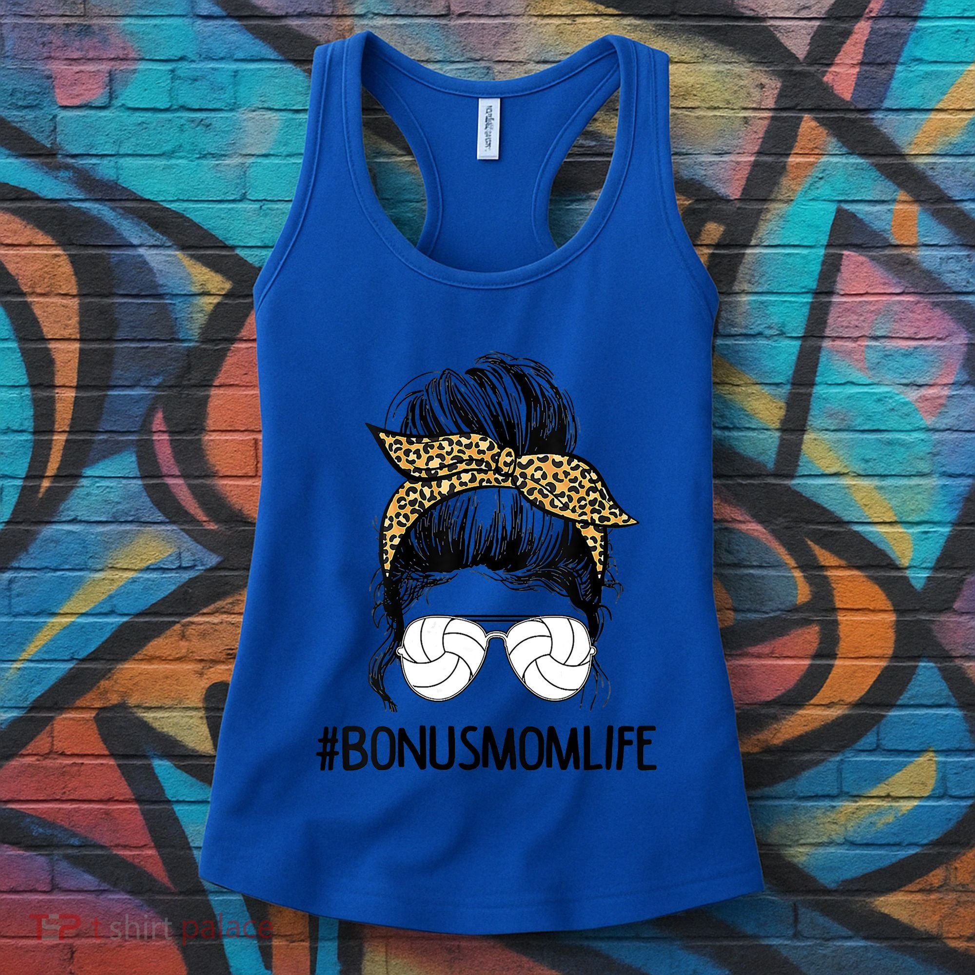 Volleyball Bonus Mom Life Messy Bun Leopard Mother’S Day Cute Gift Women's Tank Top