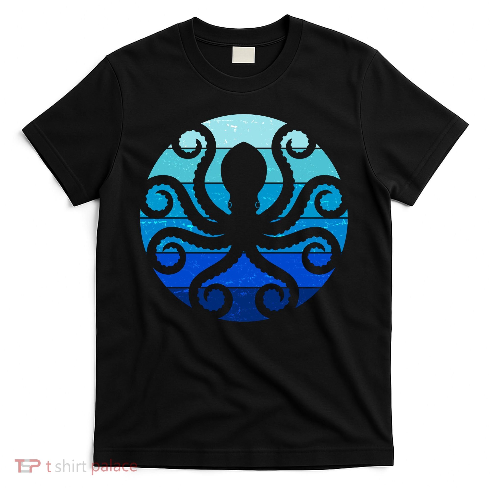 Vintage Blue Octopus Emblem T-Shirt